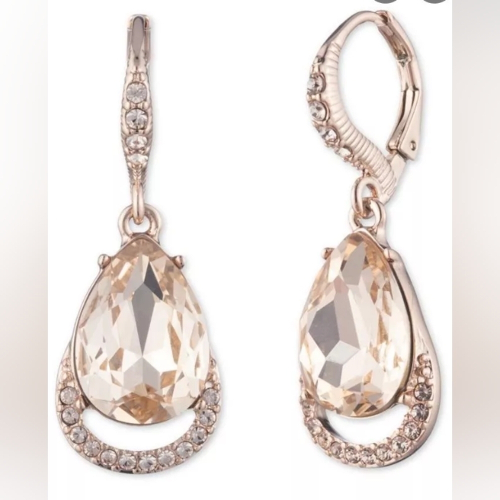 Givenchy Rose Gold & Crystal Teardrop Charm Drop Earrings
